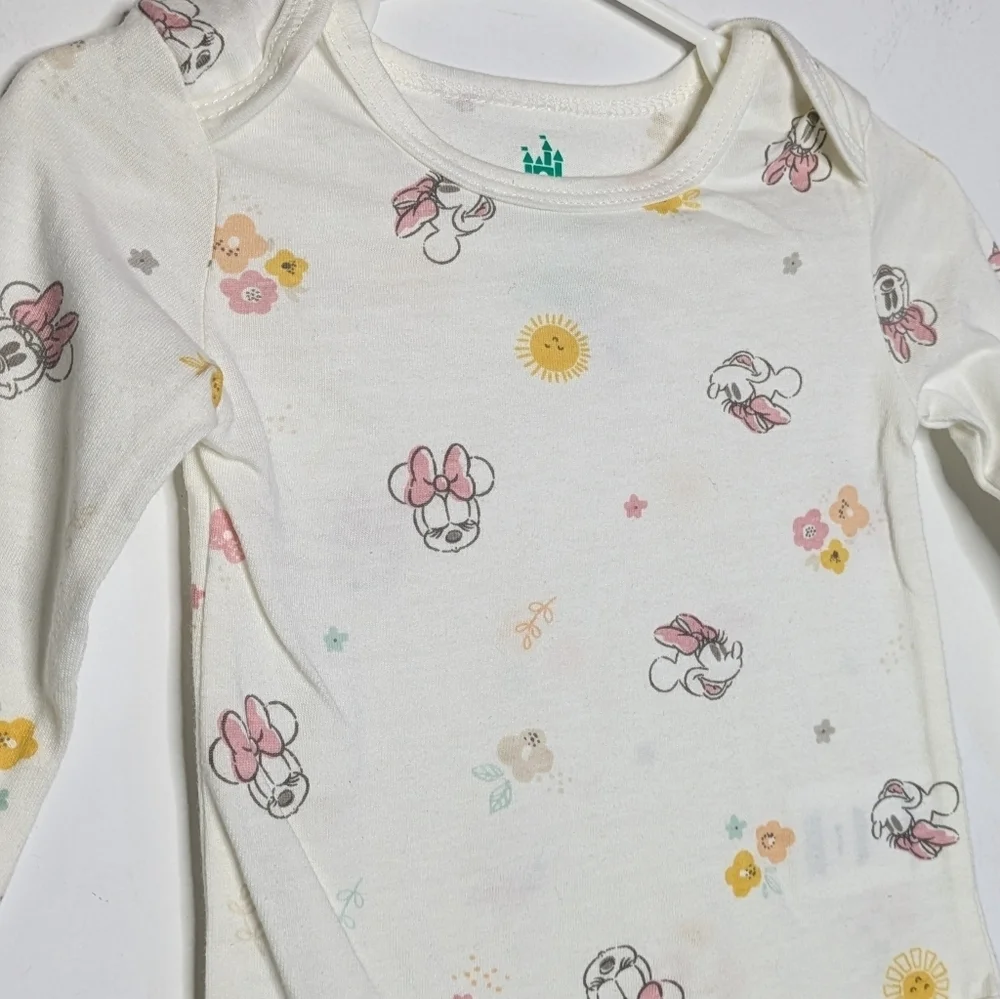 Disney Baby Pink White Minnie Mouse Overall Onesie Set 12Mo